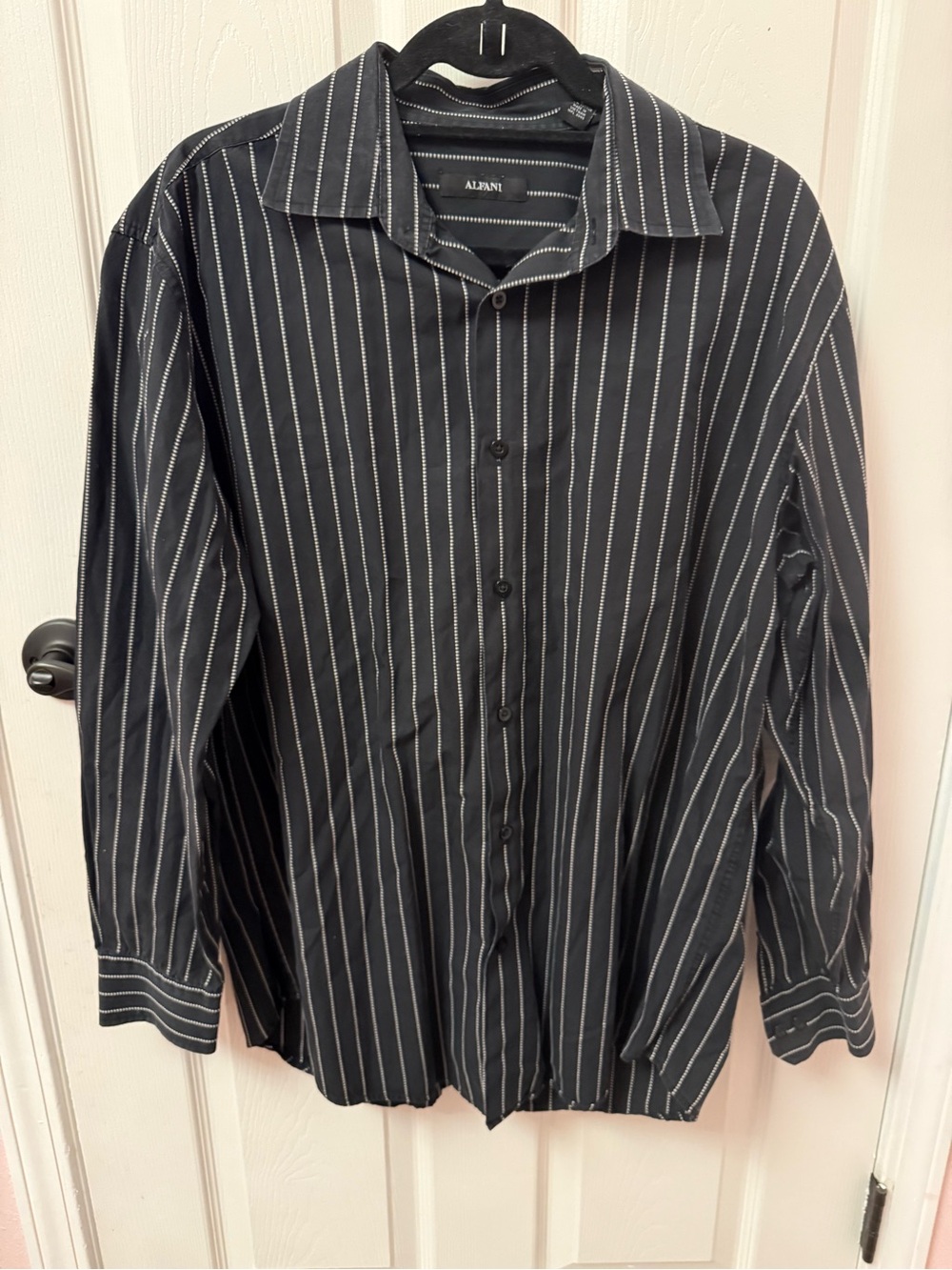 Alfani Men's Black and White Pinstripe Button-Down Shirt